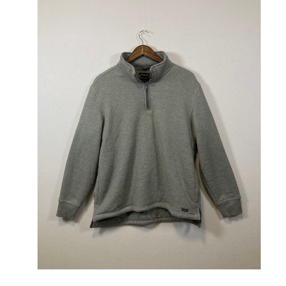 STANLEY Men's Gray Textured Quarter Zip Sherpa Lined Pullover Sweatshirt Medium